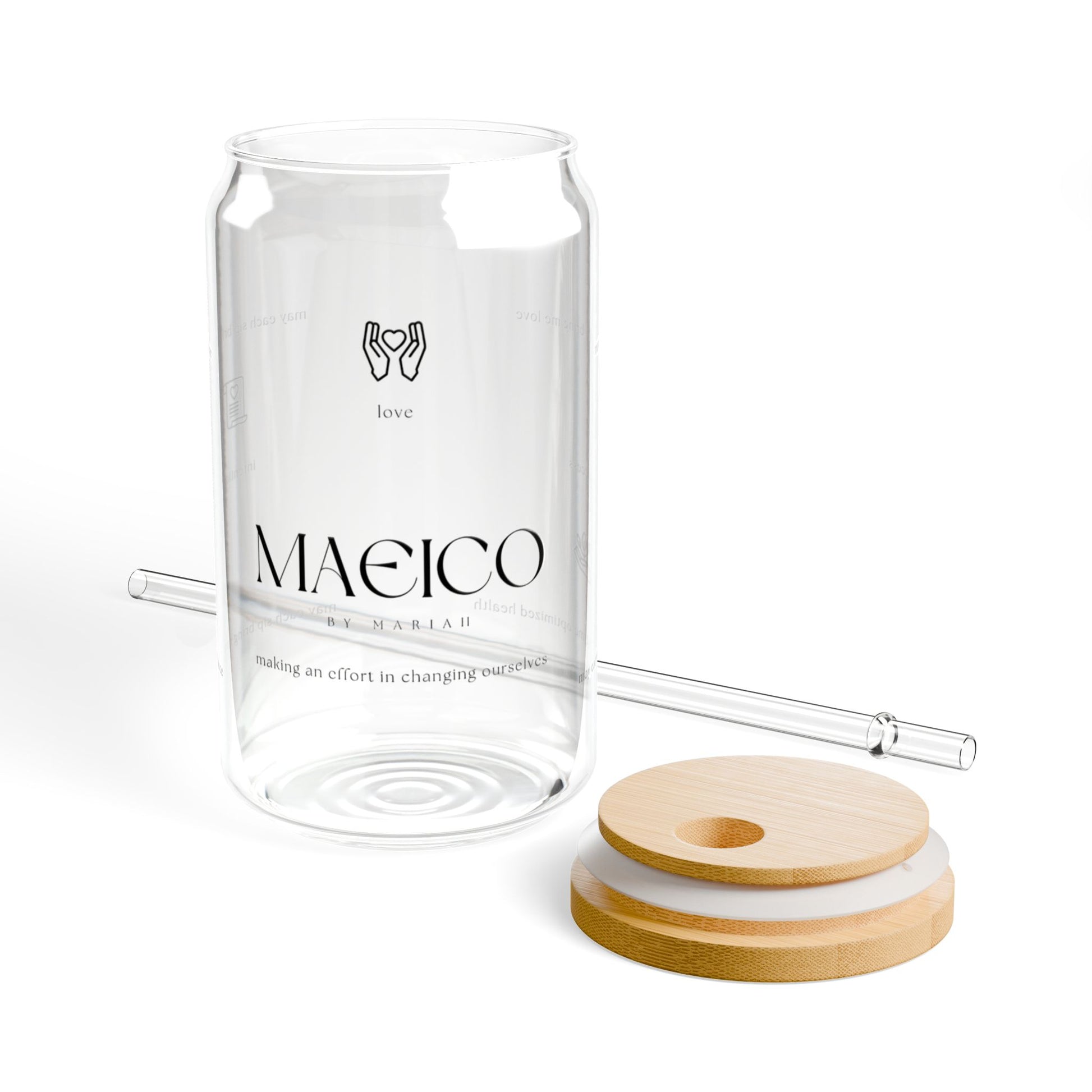 MAEICO Intention Sipper Glass with Bamboo Lid & Glass Straw