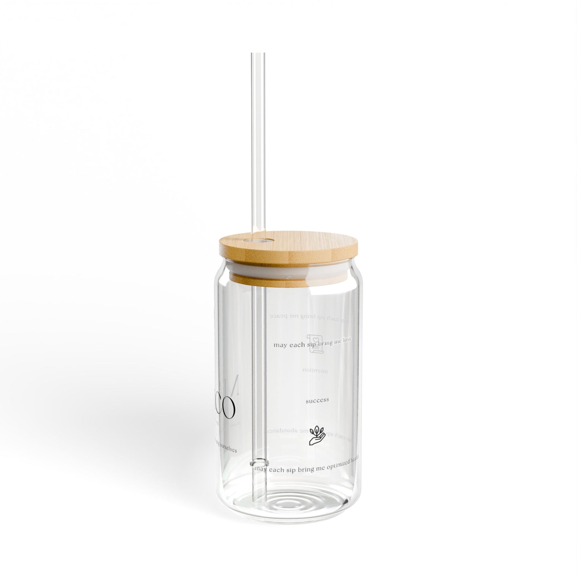 MAEICO Intention Sipper Glass with Bamboo Lid & Glass Straw