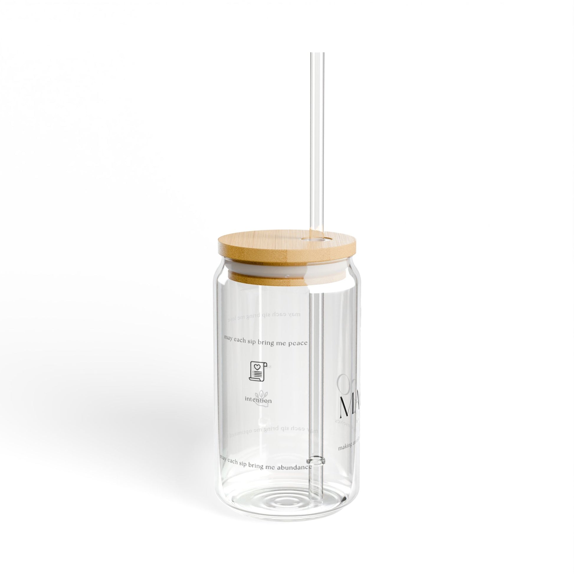 MAEICO Intention Sipper Glass with Bamboo Lid & Glass Straw