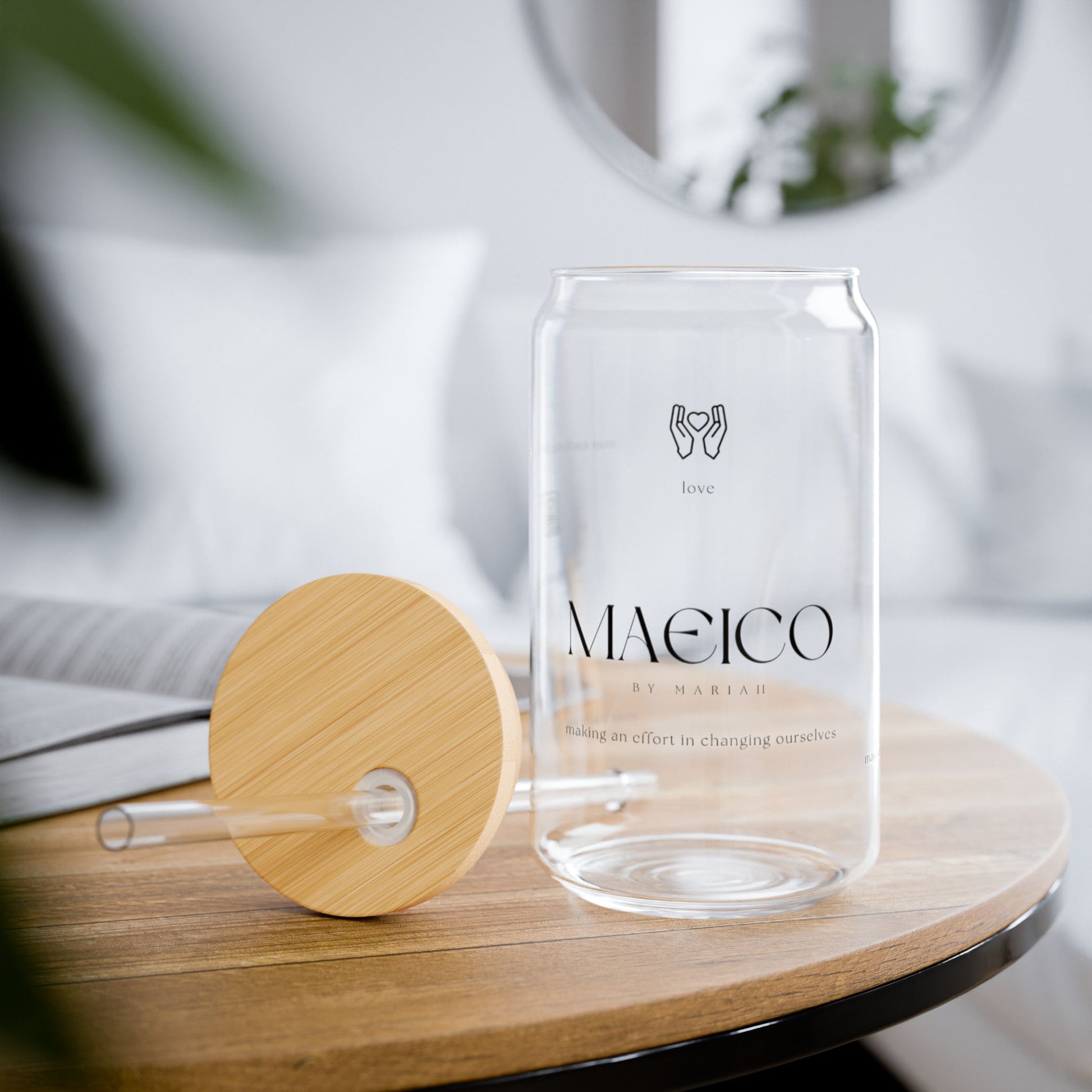 MAEICO Intention Sipper Glass with Bamboo Lid & Glass Straw