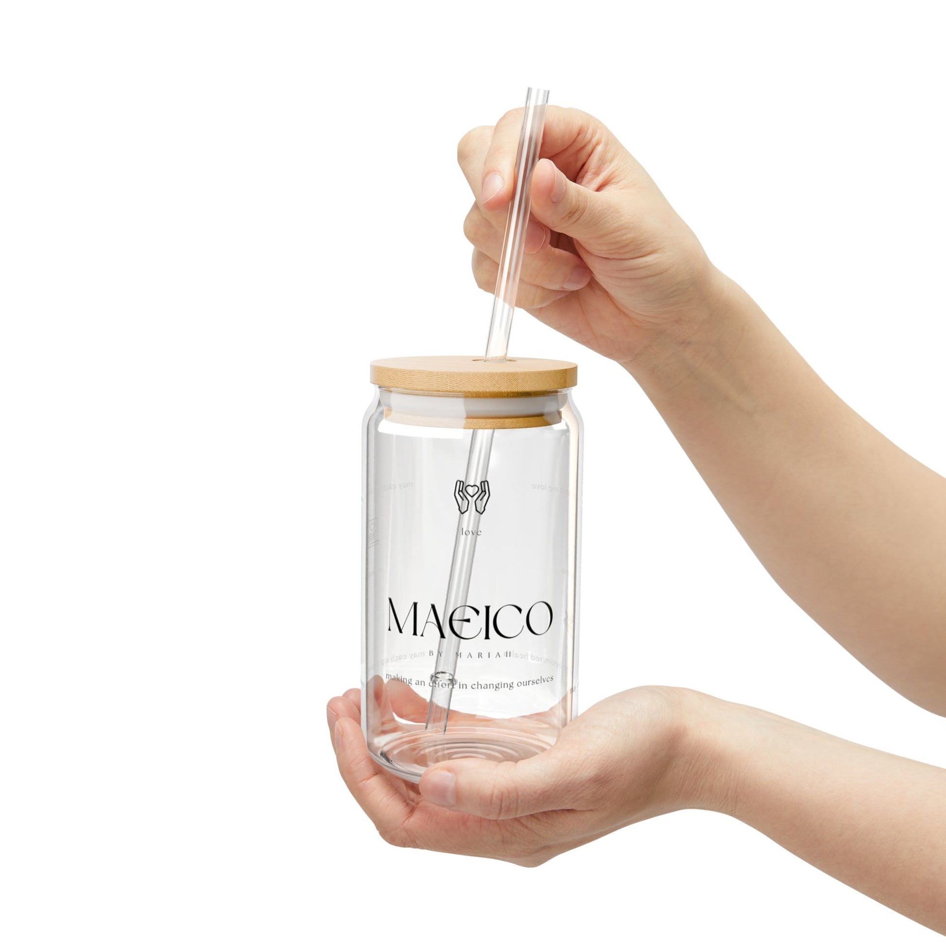 MAEICO Intention Sipper Glass with Bamboo Lid & Glass Straw