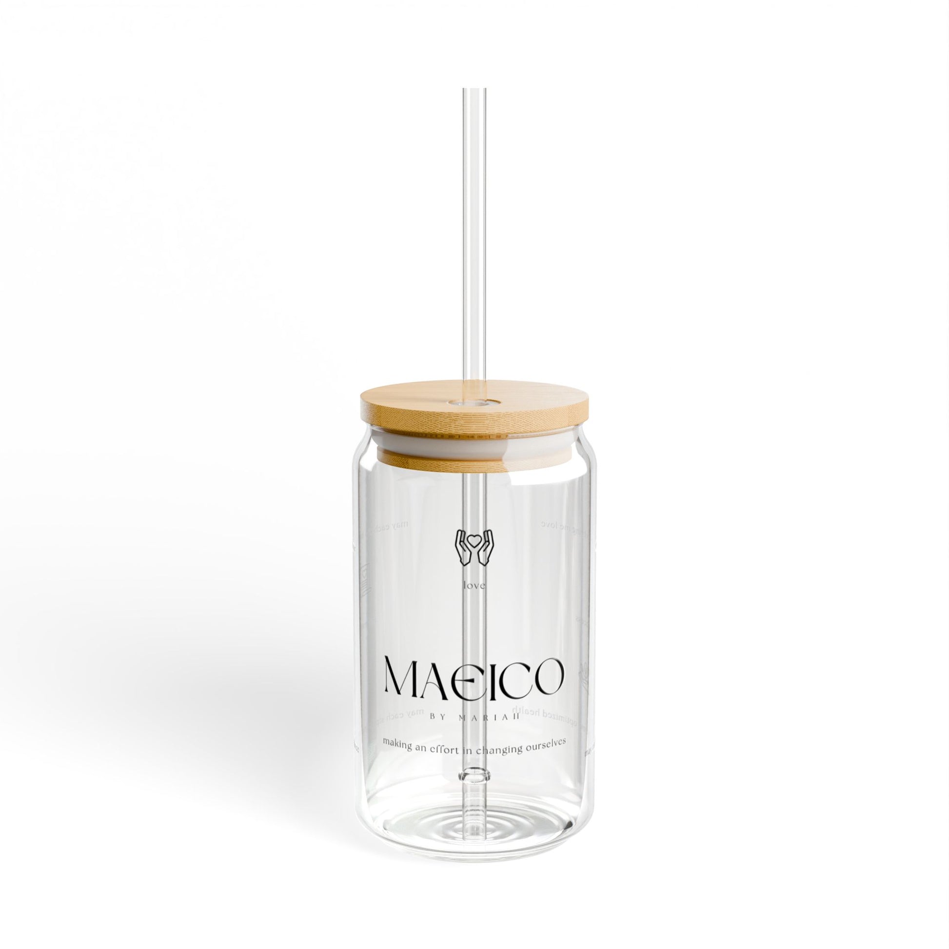 MAEICO Intention Sipper Glass with Bamboo Lid & Glass Straw